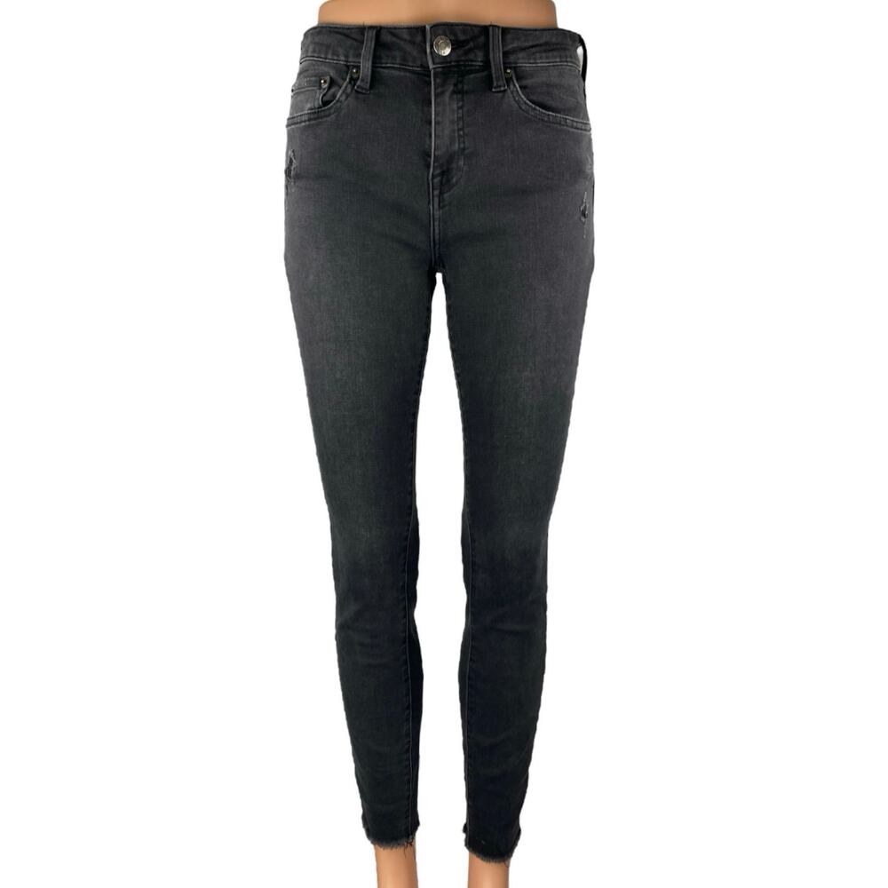 Pistola Women's Black Mid Rise Distressed Frayed Raw Hem Skinny Denim Jeans 27